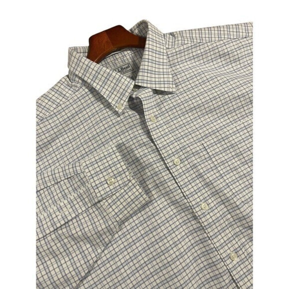 LL Bean Shirt Men Size 17. 5 Check Button-down Long Sleeve Wrinkle Free Outdoor